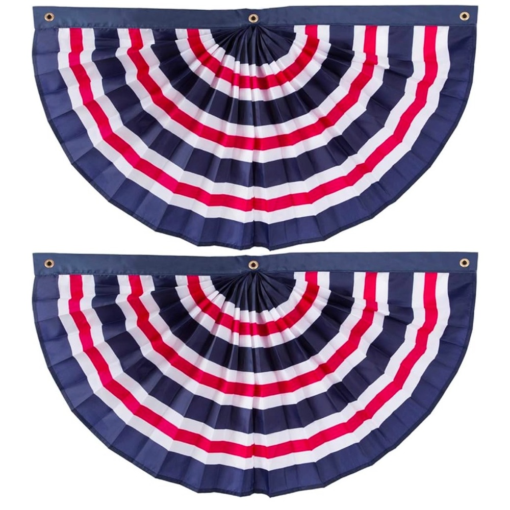 Patriotic Red, White, and Blue Fan Flag with Brass Grommets (2-pack)